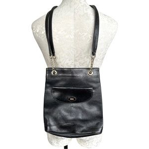 Bally Vintage Black Pebble Leather Bucket Gold Chain Shoulder Bag